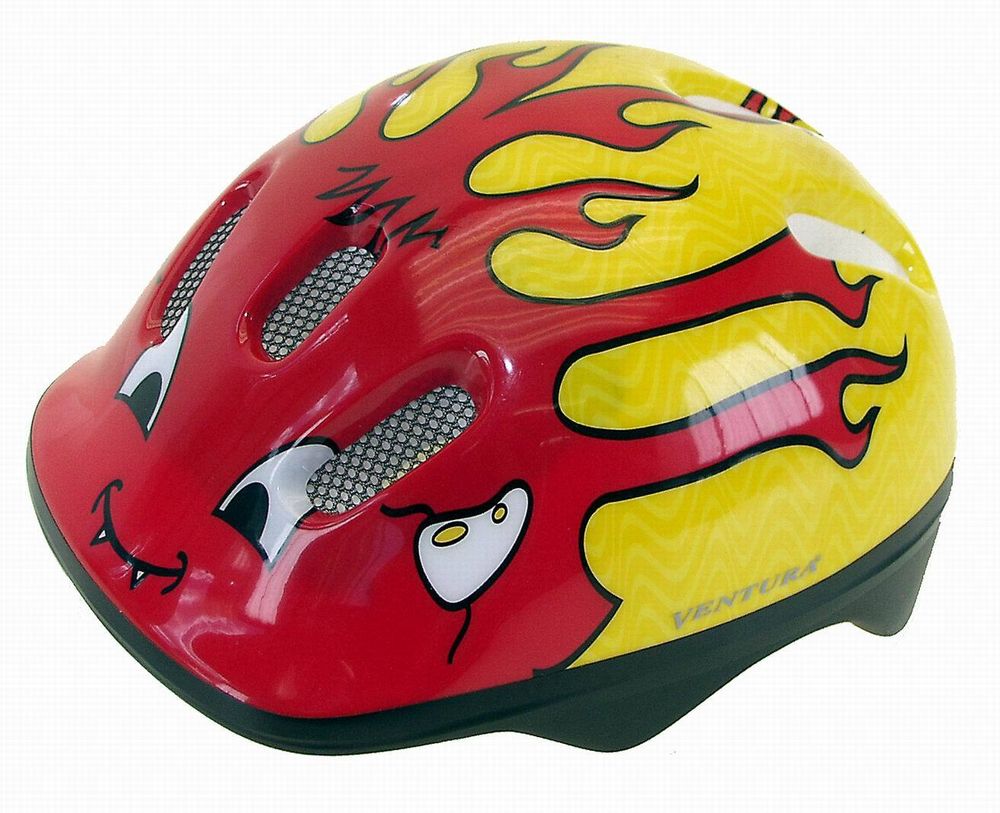 Шлем детский-подростковый с сеточкой 6 отверстий 50-57см LITTLE DEVIL/красно-желтый (10) M-WAVE