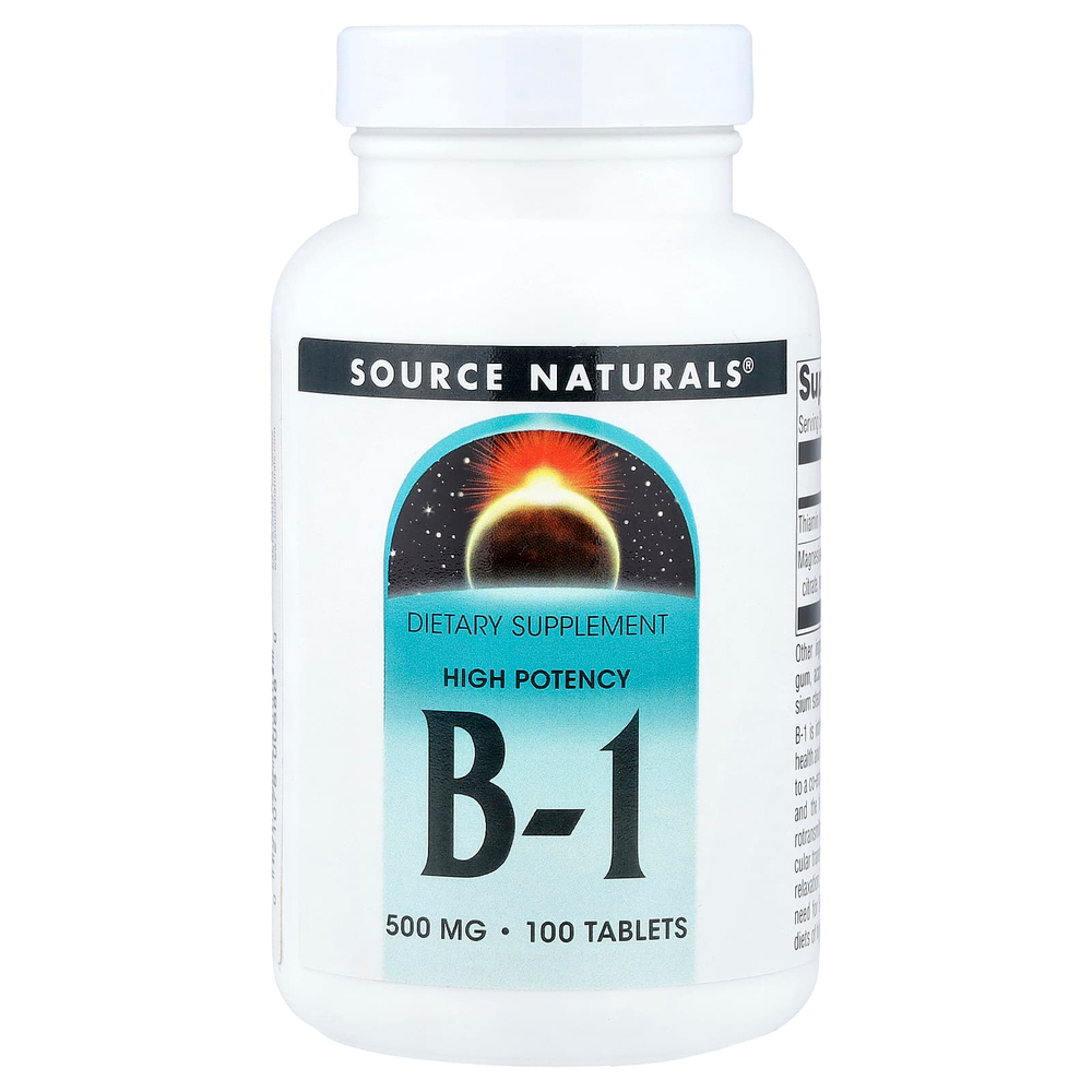 Source Naturals, витамин B1, высокоэффективный, 500 мг, 100 таблеток