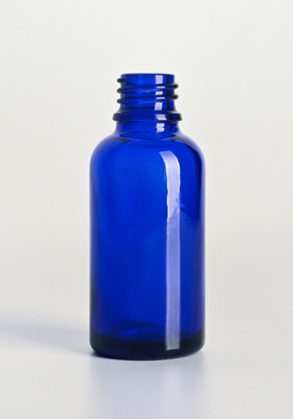 Синий глянцевый стеклянный флакон 30 мл.