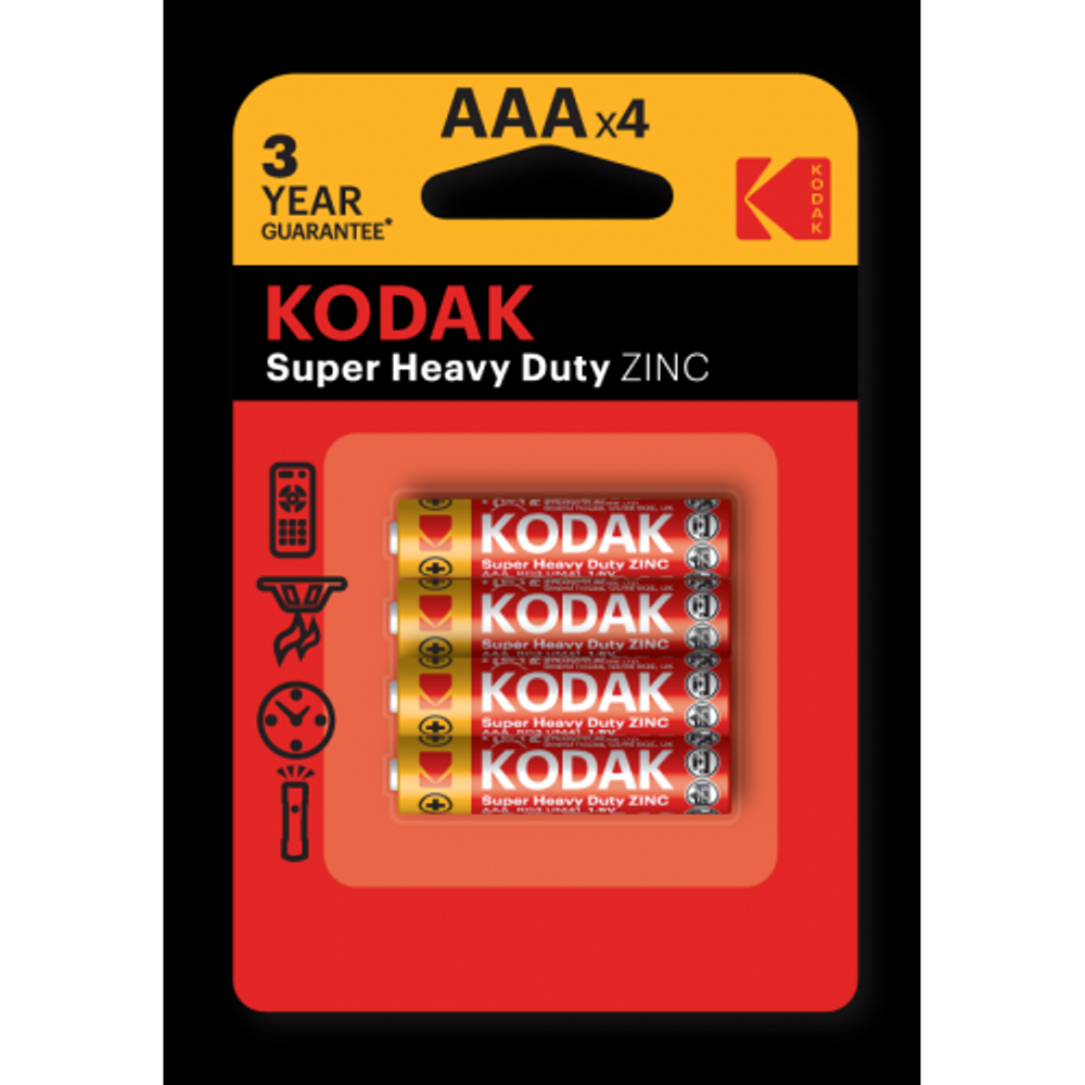 Батарейки Kodak R03-4BL SUPER HEAVY DUTY Zinc [K3AHZ-4] | Батарейки Солевые