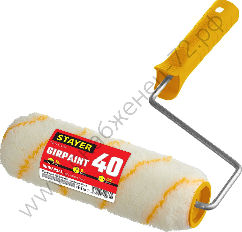 STAYER GIRPAINT 40 мм, 180 мм, полиакрил, Малярный валик с ручкой, MASTER (0315-18)