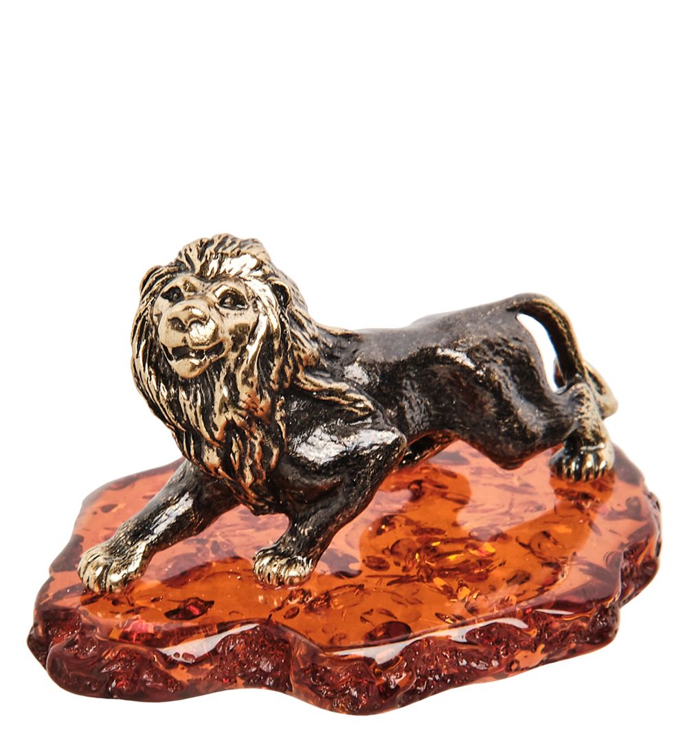 Народные промыслы AM-1081 Фигурка «Лев охотник» (латунь, янтарь)