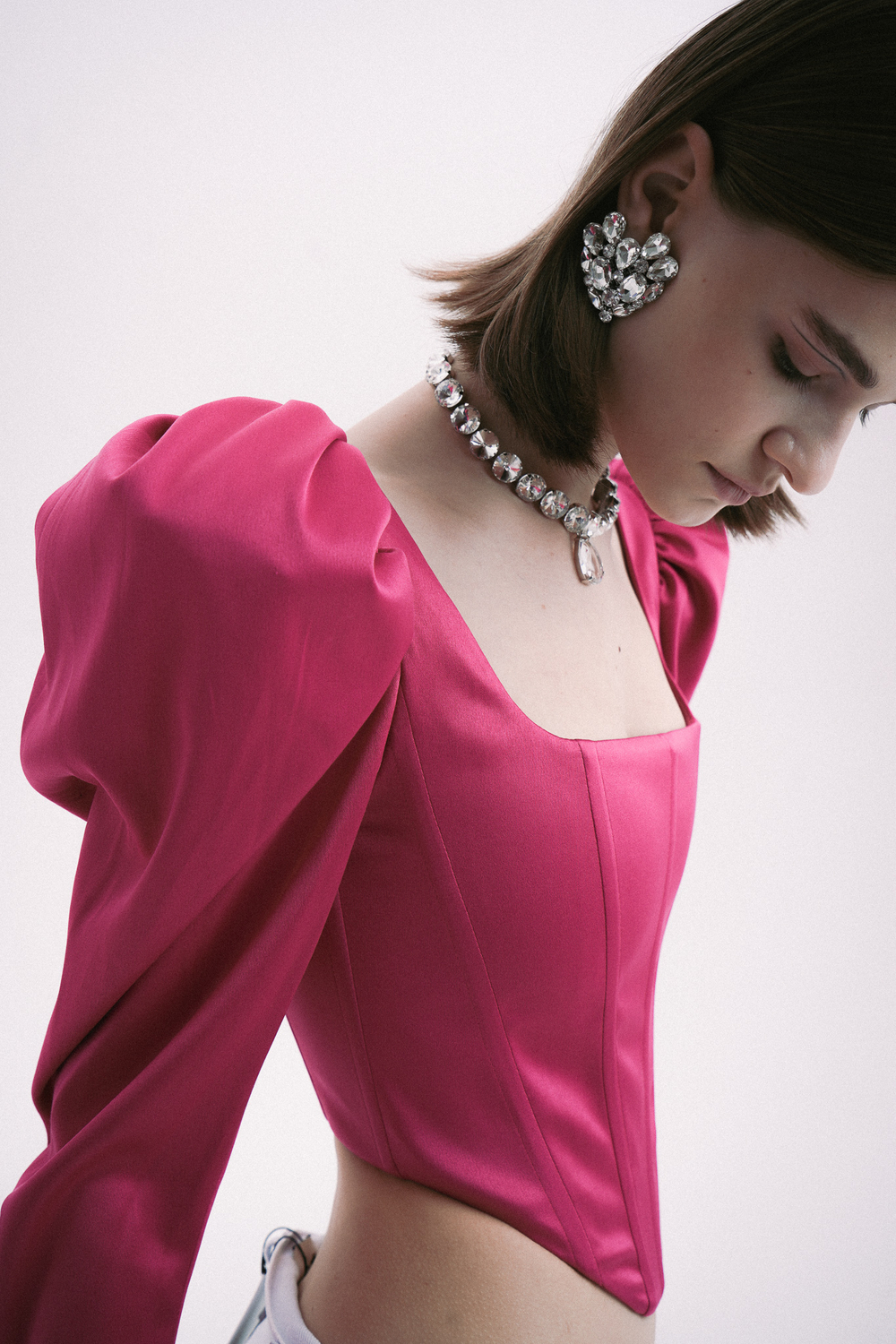 Серьги-люкс, сердце, россыпь камней