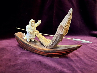 Композиция "Большой улов", рог лося, красное дерево