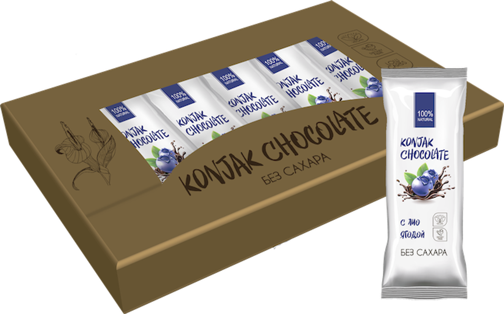 Шоколад без сахара KONJAK CHOCOLATE Черничный, кор. 10 шт.