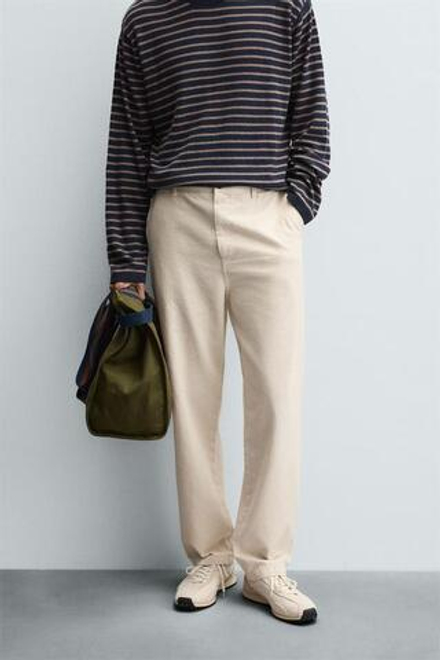 ZARA БРЮКИ ЧИНОС STRAIGHT FIT, СВЕТЛО-БЕЖЕВЫЙ