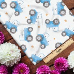 Ткань интерлок синий трактор