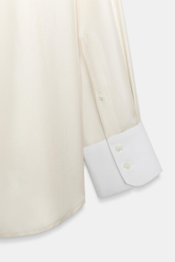 ZARA РУБАШКА С НАГРУДНИКОМ ИЗ 100% ШЕЛКА — ZW COLLECTION, ЦВЕТ СЛОНОВОЙ КОСТИ