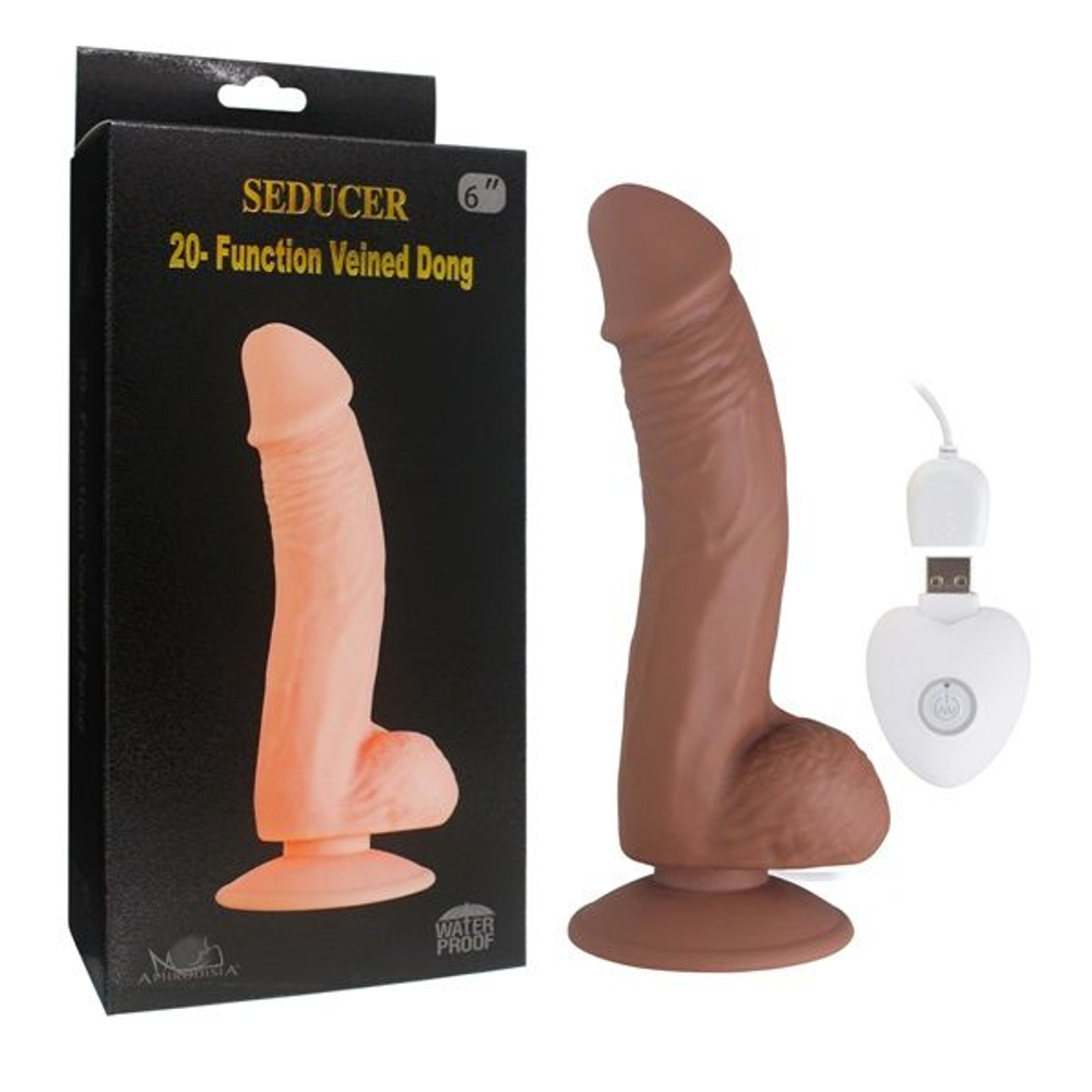 Коричневый вибратор SEDUCER 20 Function Veined Dong - 20 см. (Цвет: коричневый)