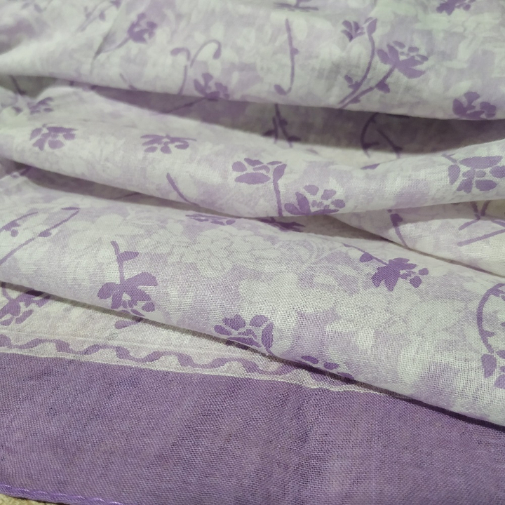 Платок материал Хлопок 100% "Цветы" цвет белый с сиреневым 90x90 см.