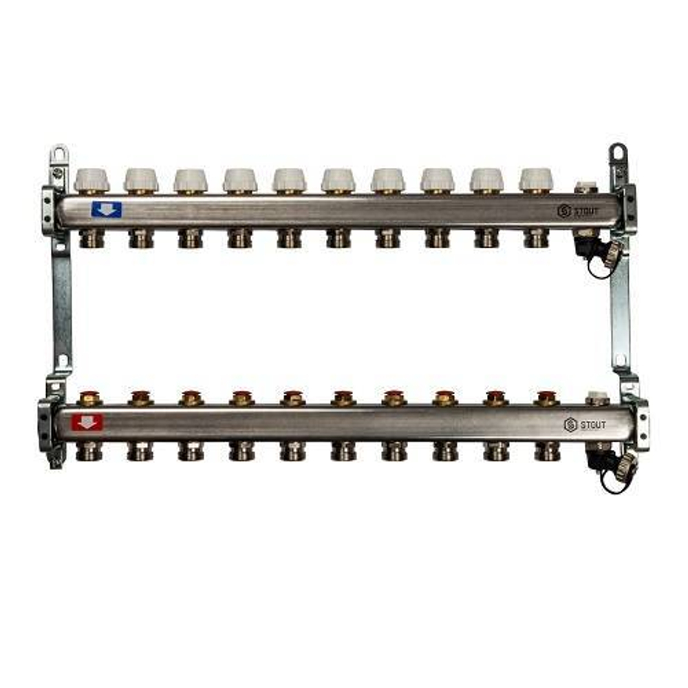 Коллекторная группа для радиаторного отопления STOUT SMS0932 - 1" на 10 контуров 3/4"EK (нерж.сталь)