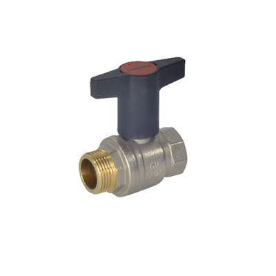 Кран шаровой латунь никель Optibal Ду 32 Ру16 ВР/НР полнопроходной с Т-рукояткой красной удлиненная ручка Oventrop 1077310