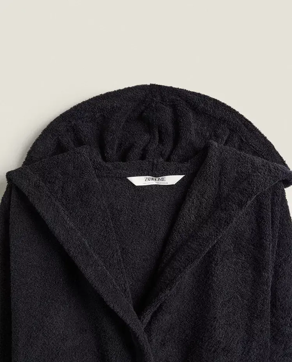 ZARA HOME ХАЛАТ ИЗ ХЛОПКА С КАПЮШОНОМ, ЧЕРНЫЙ