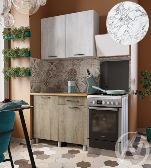 Кухня Одри 1.0м (корпус белый/дуб остин серый; дуб остин бежевый) 38мм мрамор итальянский