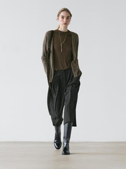 Massimo Dutti Длинные бермуды из 100% шерсти, черный