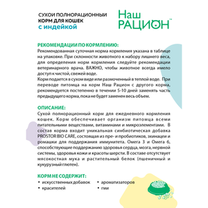 Уценка! Повр.упак. / Сухой корм «Наш рацион» для взрослых кошек с индейкой