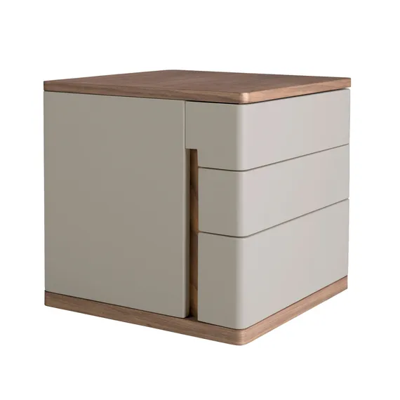 Прикроватная тумбочка 7166/MB2320NS из серого лака и шпона ореха