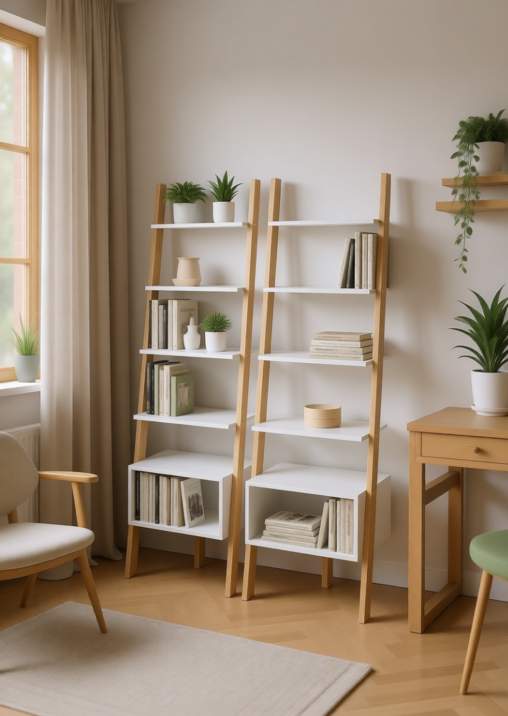 Стеллаж Vadis 4, цвет белый / светлое дерево