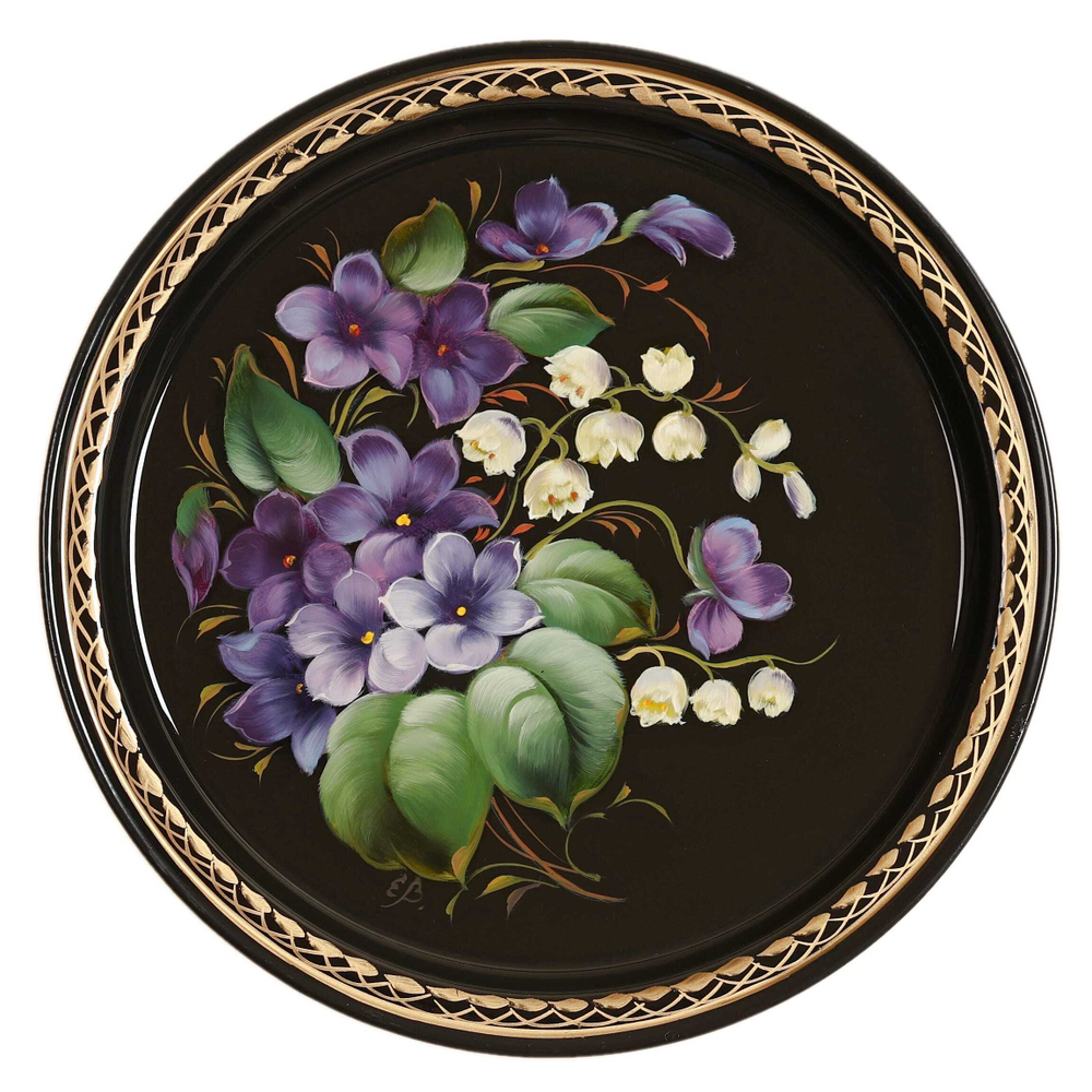 Жостовский поднос декоративный, размер 22 см (A5), металлический