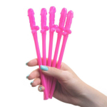 Розовые коктейльные трубочки в виде пениса - 5 шт. (Цвет: розовый)