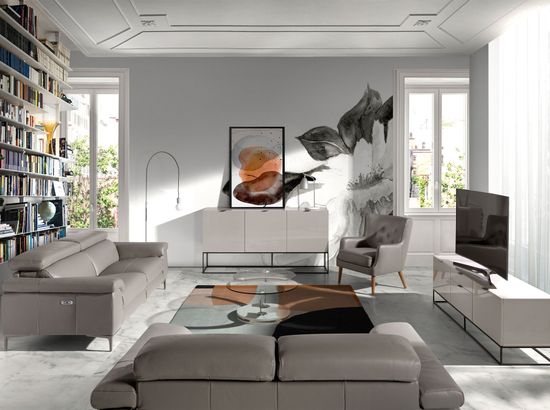 2-х местный диван 6121/5320-2P с обивкой из кожи и механизмом relax