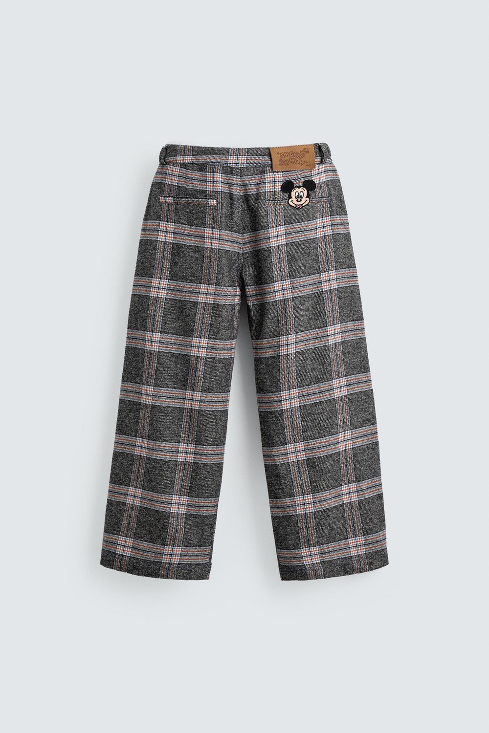 ZARA X DISNEY БРЮКИ В КЛЕТКУ С НАШИВКОЙ MICKEY MOUSE, СЕРЫЙ