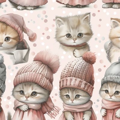 Зимняя картинка с кошками в шапочках