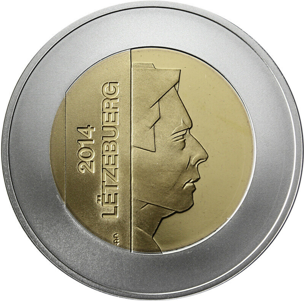 ЛЮКСЕМБУРГ, 2014, 5 ЕВРО [APPLE TREE “REINETTE”] [БИМЕТАЛЛ: СЕРЕБРО + NORDIC GOLD]
