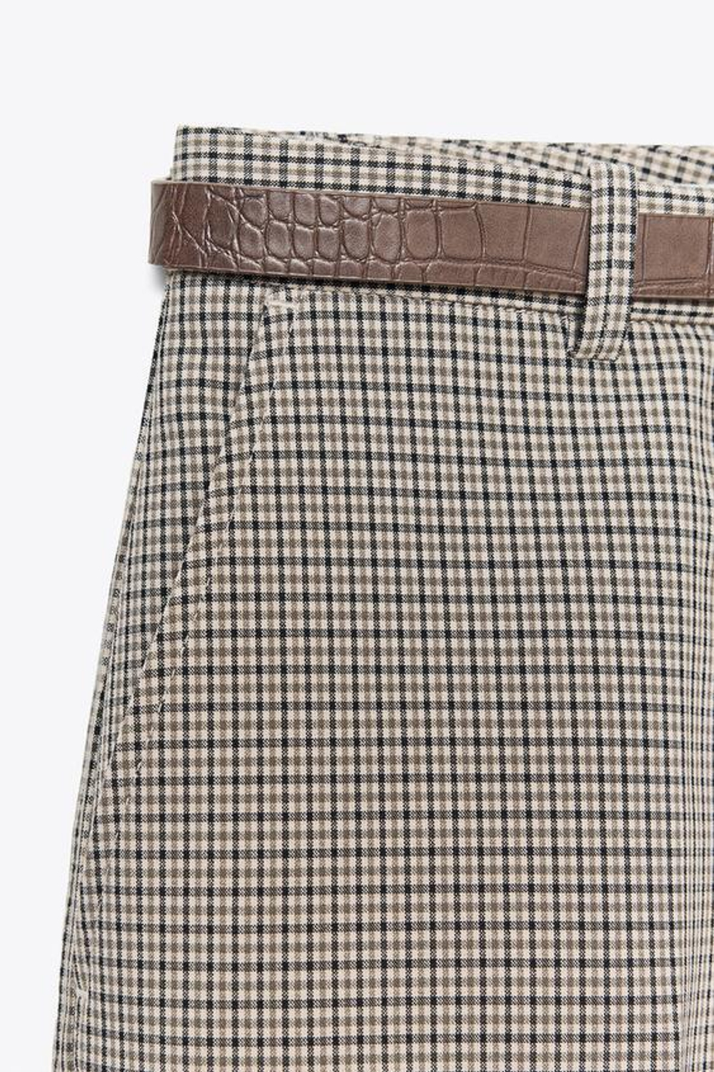 ZARA БРЮКИ В КЛЕТКУ С РЕМНЕМ, БЕЖЕВЫЙ/ТЕМНО-СИНИЙ