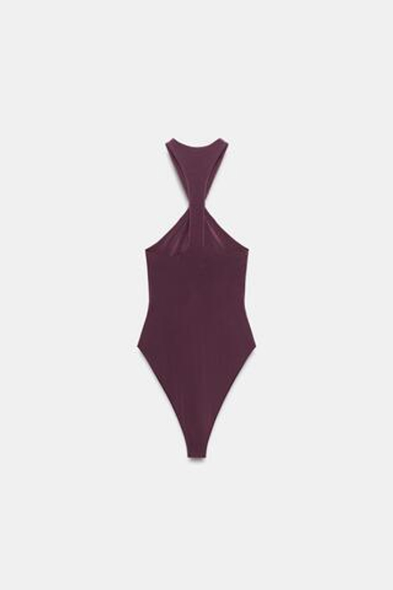 ZARA БОДИ СО СБОРКАМИ И ДЕКОРОМ, ТЕМНО-БАКЛАЖАНОВЫЙ