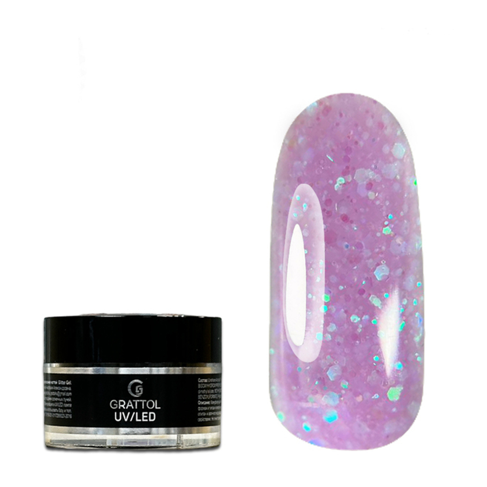 Grattol Gel Opal 10 - Гель фиолетовый с шиммером, 15мл