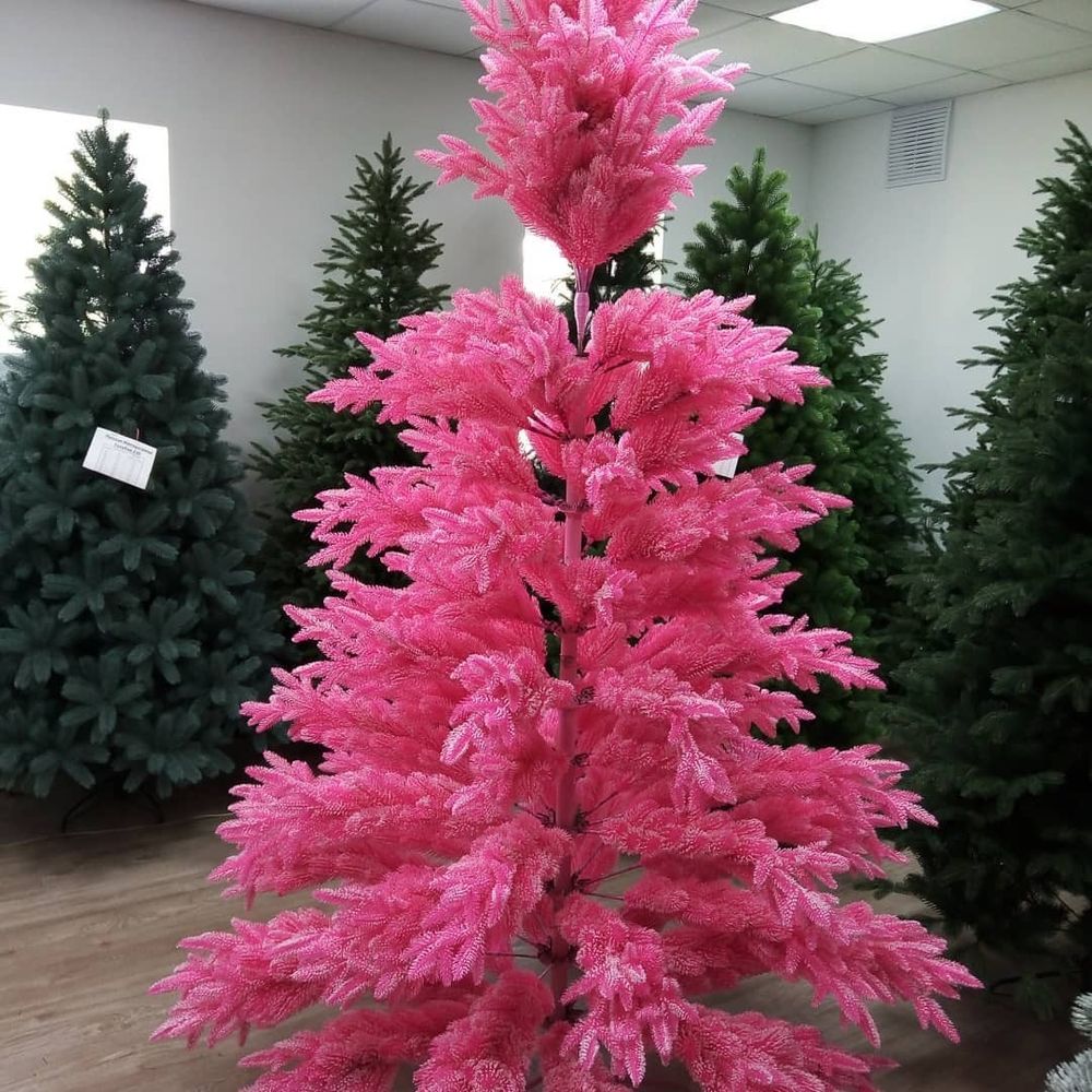 Заснеженная розовая елка «Фэнтези» (Литая хвоя) 250 см / 2,5 м