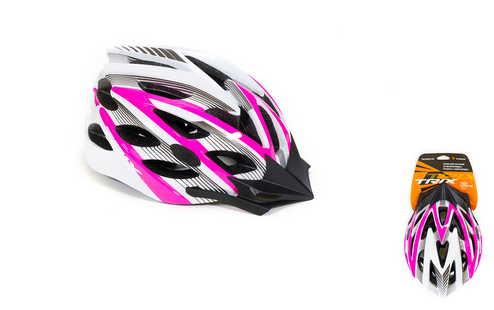 Шлем вело TRIX кросс-кантри 25 отверстий регулировка обхвата M 57-58см In Mold розово-белый