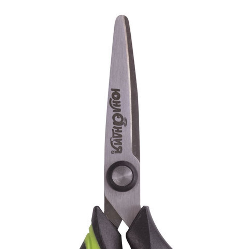 Ножницы ЮНЛАНДИЯ "BASIC", 140 мм, ребристые резиновые вставки, черно-салатовые, европодвес, 236990