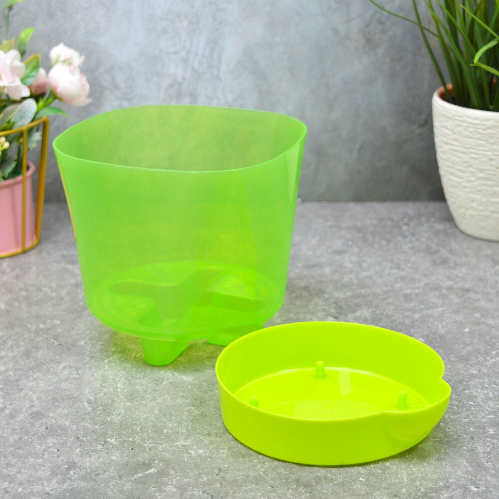 Горшок цветочный 1,4л №2 прозрачно-зеленый, поддон лимонно-зеленый