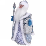 Дед Мороз музыкальный 40 см в серебряной шубе с посохом