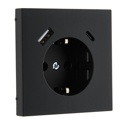 Розетка с USB, 16А 250В с зарядным (A+C) 3,4А LIREGUS MODERN IUK-3-01.M/SWM чёрный матовый