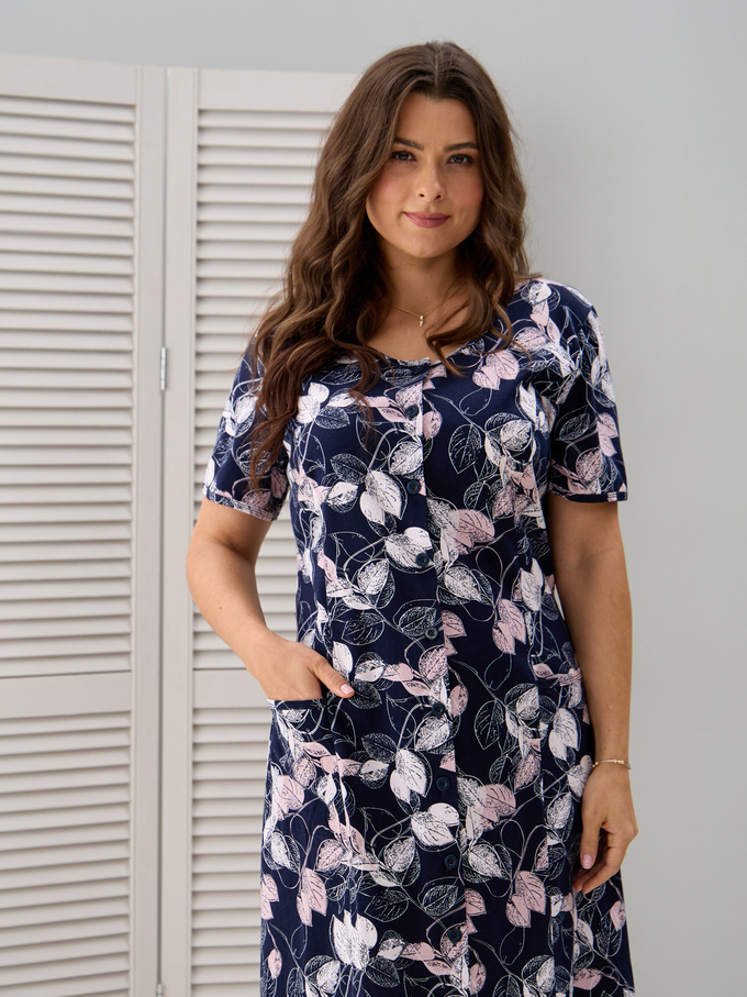 Халат Х-058/синий-розлистья