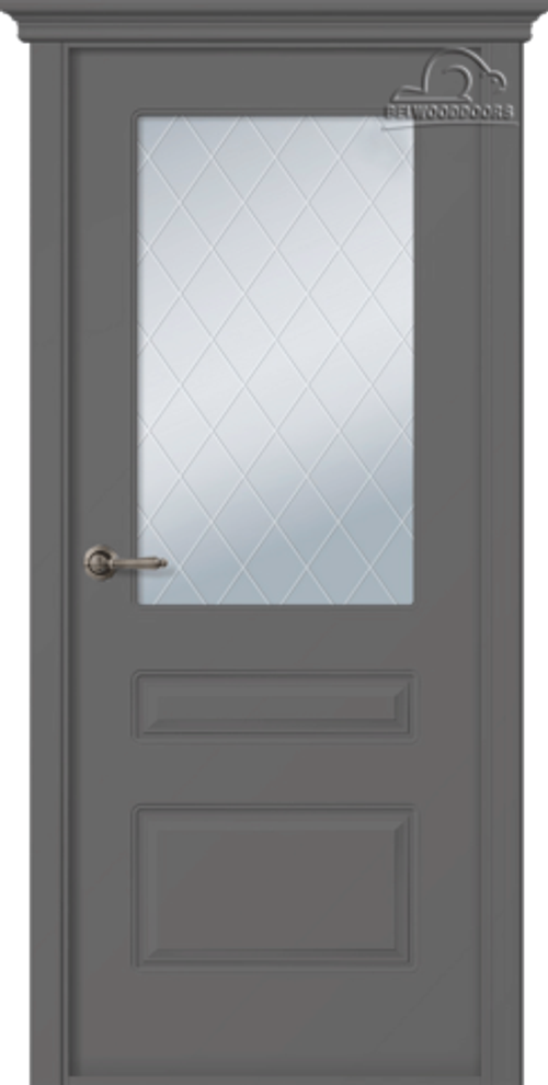 Дверь Роялти / Цвет Эмаль графит / Мателюкс белый витраж / Двери Belwooddoors