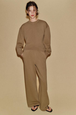 ZARA ШИРОКИЕ БРЮКИ С ЭФФЕКТОМ ПОТЕРТОСТИ, СЕРО-КОРИЧНЕВЫЙ