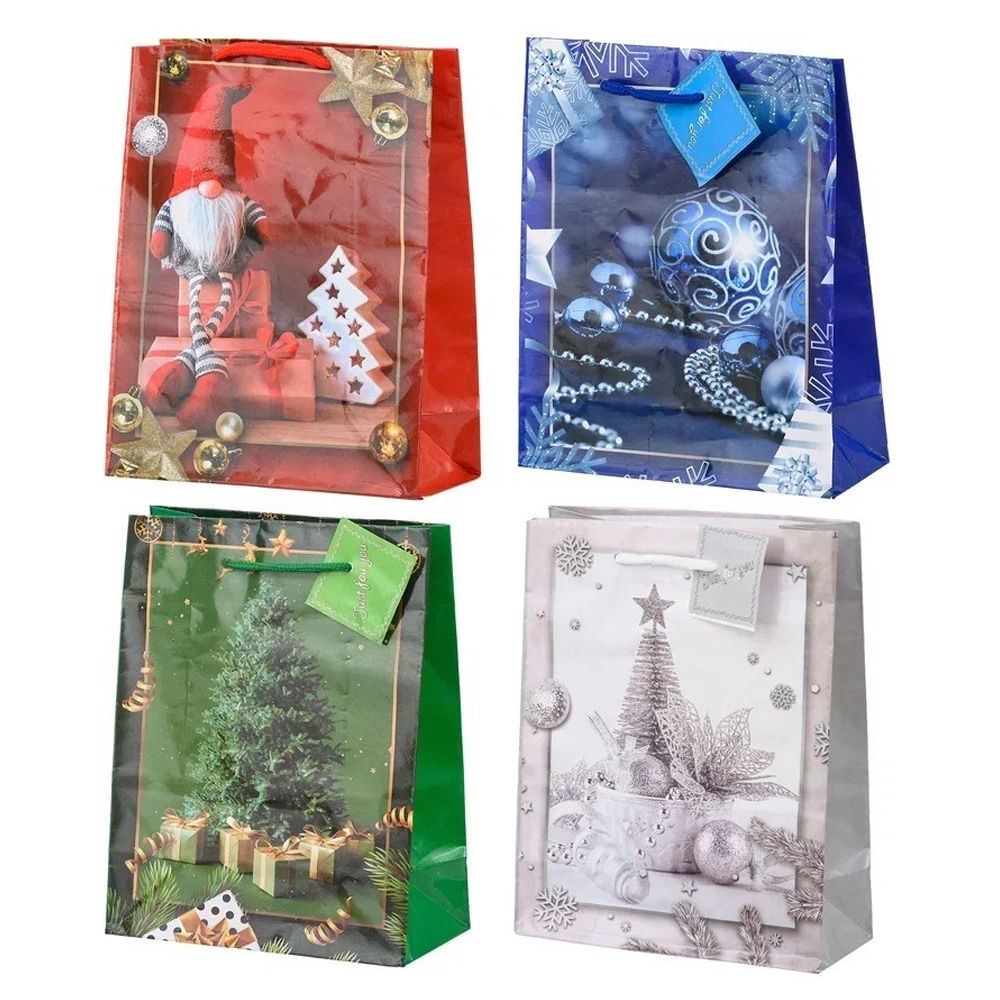 Подарочный пакет Basir, серия "Зима", глянцевый, цветной с рисунком ассорти, размер 26*32*12 см