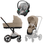 Коляска 3 в 1 Cybex Priam IV Rosegold complete и автокресло Aton S2 i-Size Lava Grey Cozy Beige