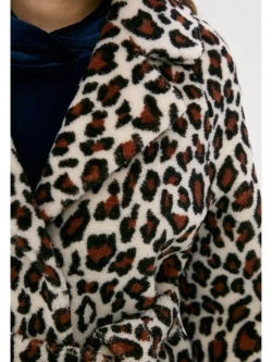 Шуба женская чебурашка тедди из шерсти мериноса, белый леопард, SilverFox