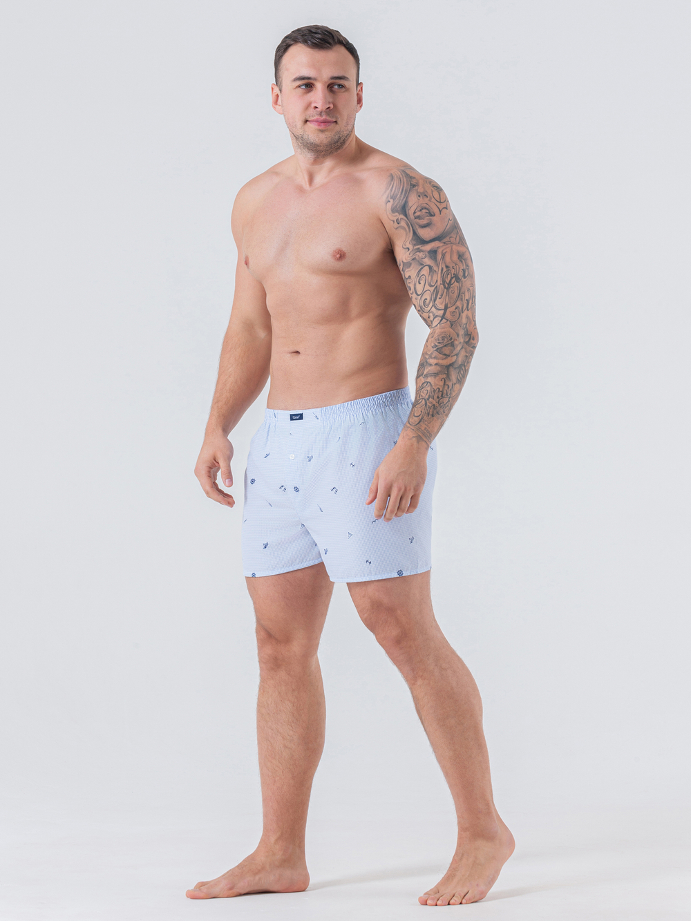 Трусы мужские боксеры голубой мелкая клетка