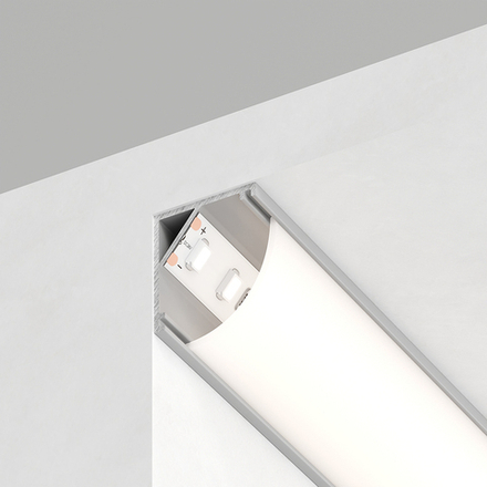 2000*16*16мм Профиль накладной для светодиодной ленты угловой цвет серебро, в комплекте 2 заглушки + экран + 4 крепежа, 2000*16*16мм