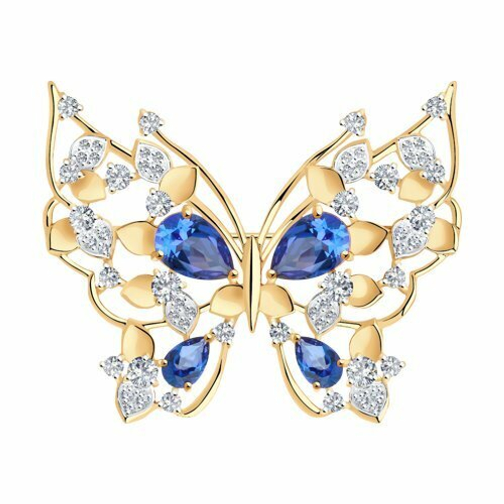Брошь из золота с топазами Swarovski и фианитами Swarovski