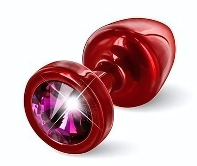 Красная пробка с малиновым кристаллом ANNI round Red T1 Fuschia - 6 см. (Цвет: красный)