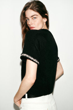 ZARA СВИТЕР С БУСИНАМИ, ЧЕРНЫЙ