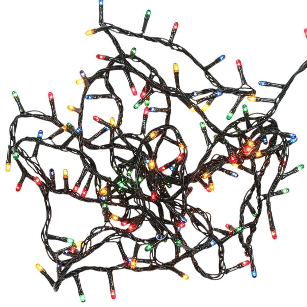 Электрогирлянда м/лампы цветные , 240 ламп, 8,4м, 8 мигания, зеленый провод, кор
