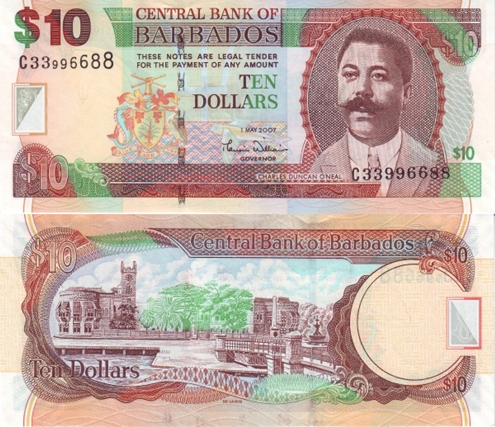 Барбадос 10 доллар 2007 Площадь национальных героев UNC